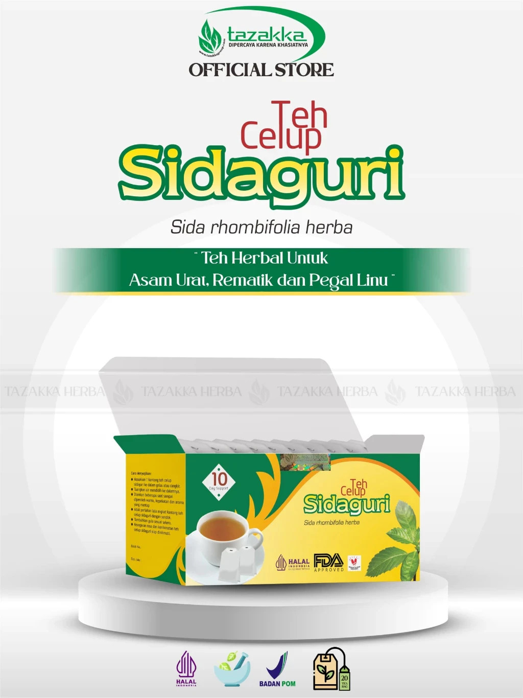 Dried Sidaguri Leaf Sida Rhombifolia Herbal Tea Bags (20 Count) Natural Tea