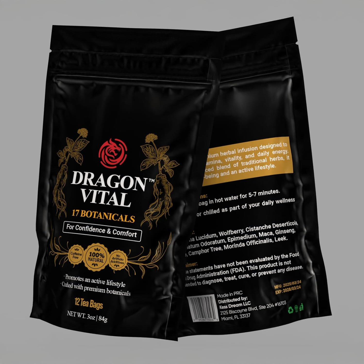 Dragon Vital Herbal Tea with Ginseng & Maca – Natural Energy Support