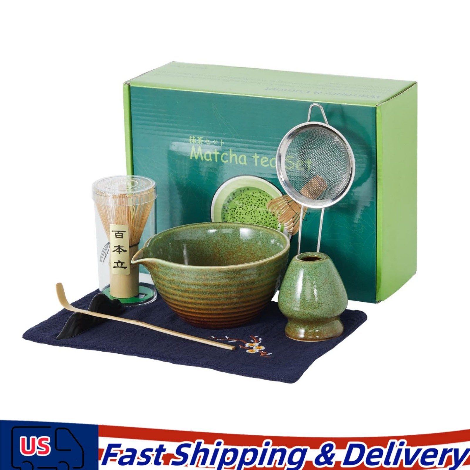 Matcha Whisk Set,7 PCS Ceramic Matcha Kit Includes Matcha Bowl with Spout Matcha