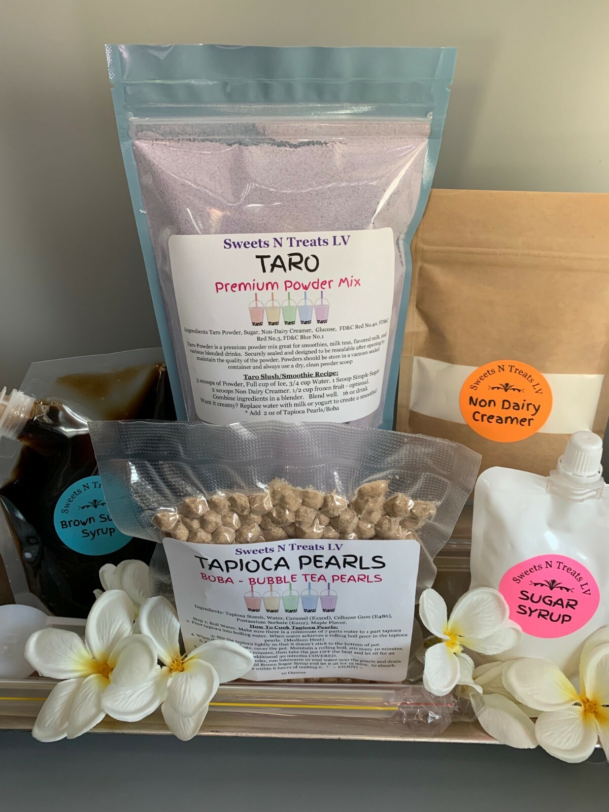 Deluxe TARO Powder Boba Bubble Tea Tapioca Pearls Brown Sugar Syrup DIY KIT