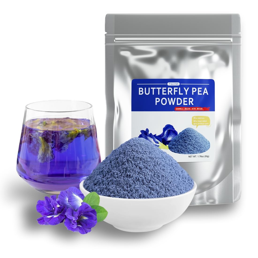 Fraunitsh Butterfly Pea Flower Powder, 1.76oz | Blue Matcha Powder | Natural Foo
