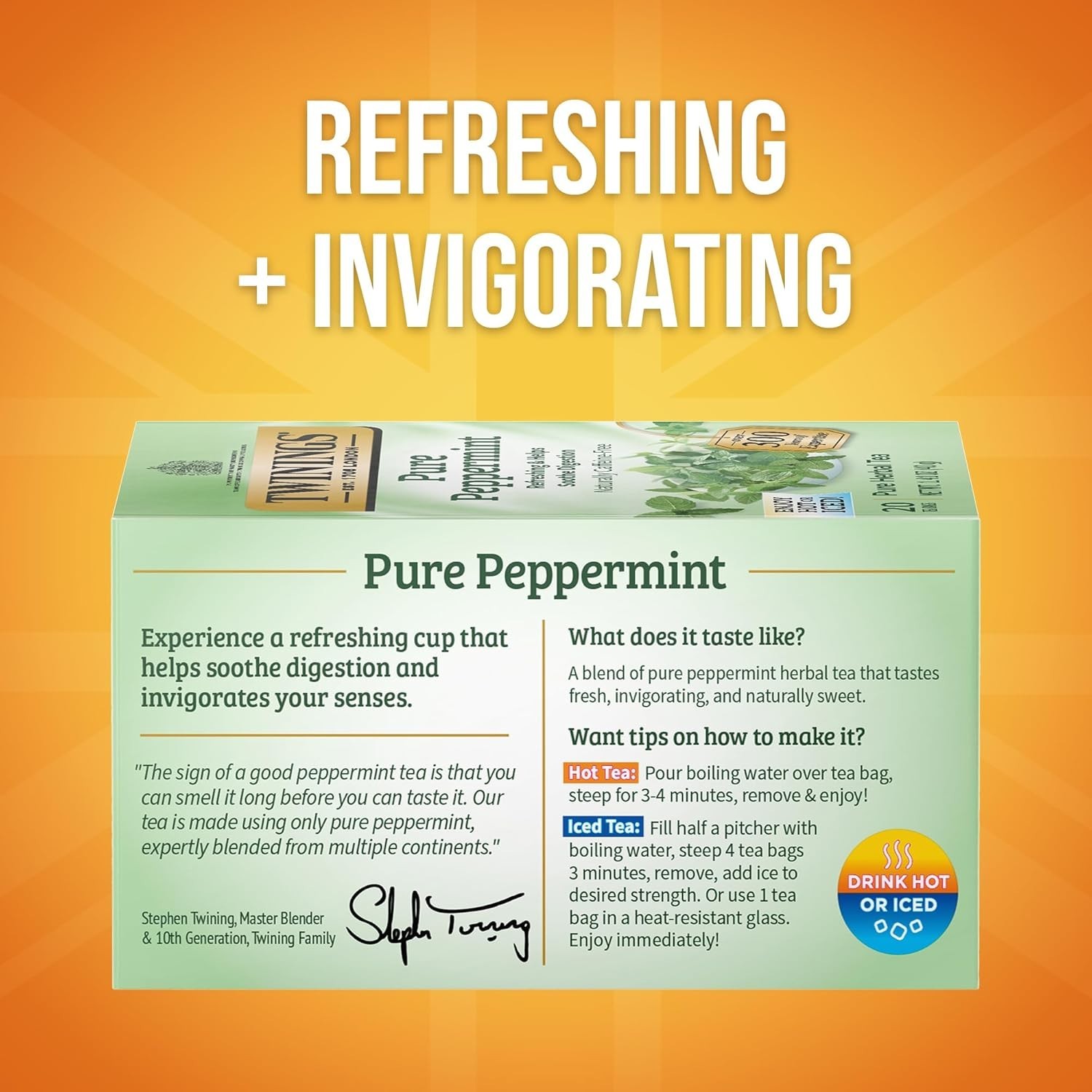 Twinings Pure Peppermint Individually Wrapped Tea Bags, 20 Count (Pack of 1),