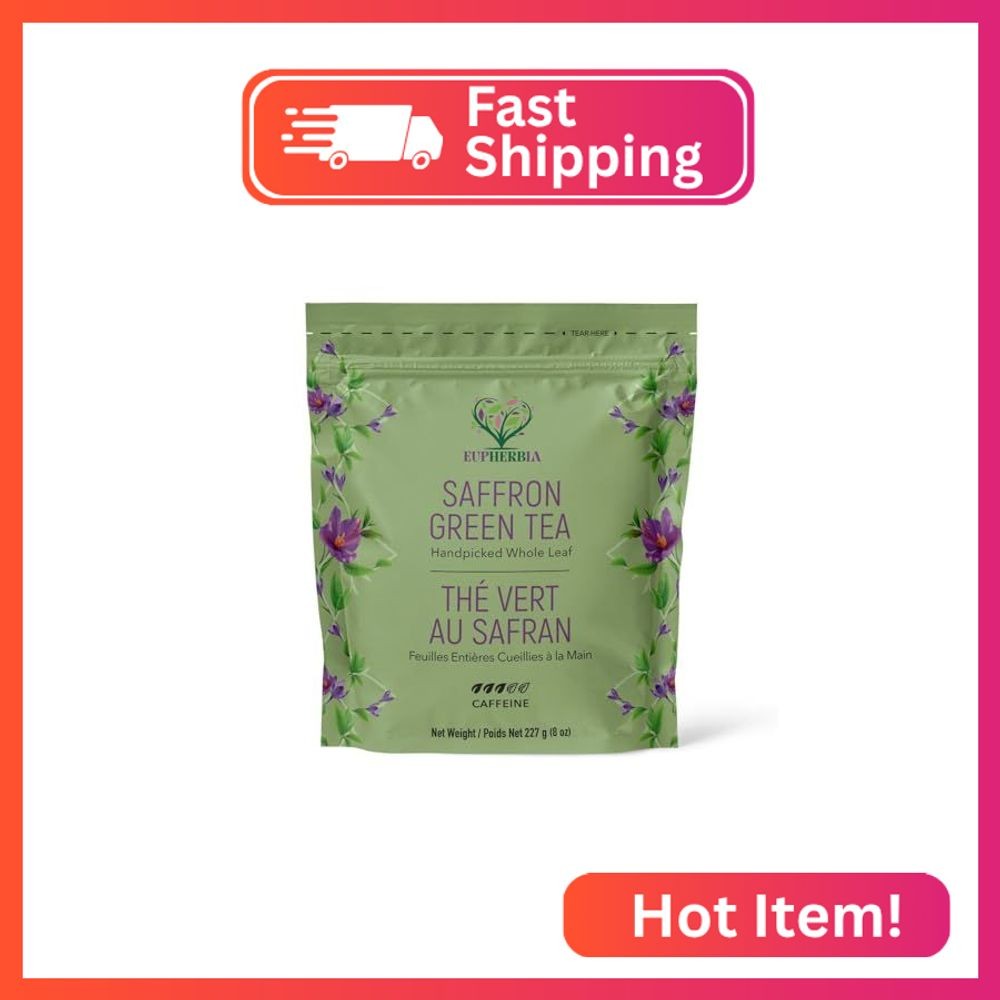 Eupherbia Saffron Green Tea, Handpicked, Highland Grown Whole Leaf Tea, Enriched