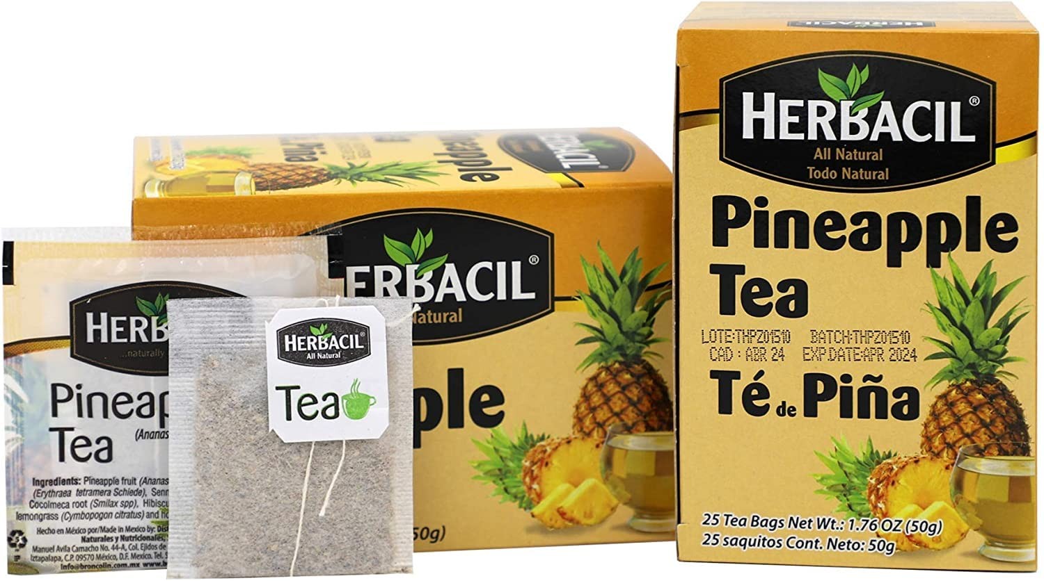 Herbacil Pineapple Tea, Herbal Blend with Dehydrated 25 Count (Pack of 2)