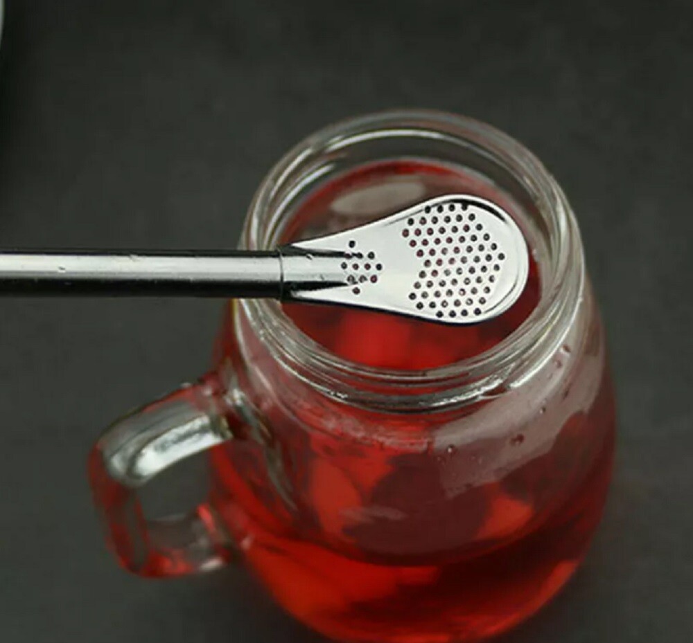 6 Reusable Stainless Steel Drinking Straw Set w Filter Spoon & 2 Cleaning Brush