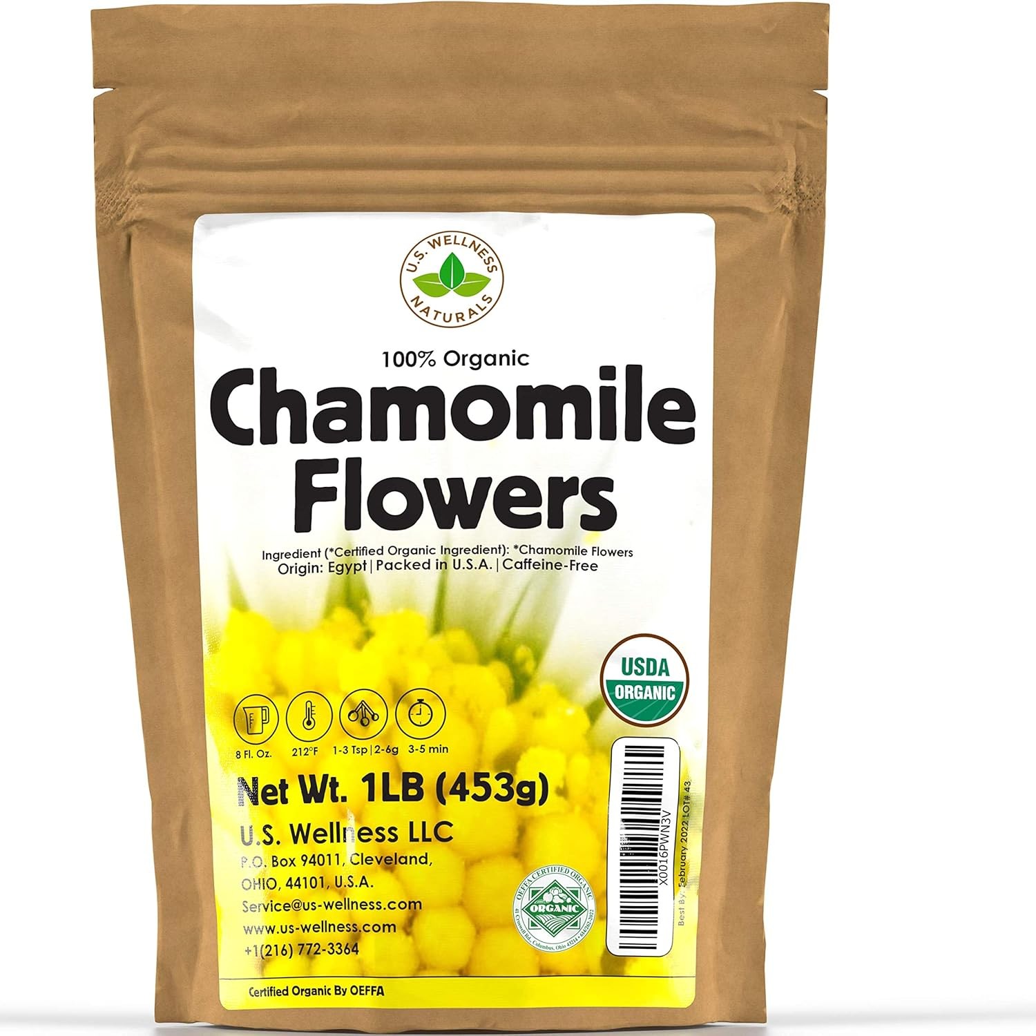 Chamomile Tea 1LB (16Oz) 100% CERTIFIED Organic (USDA 1 Pound (Pack of 1)
