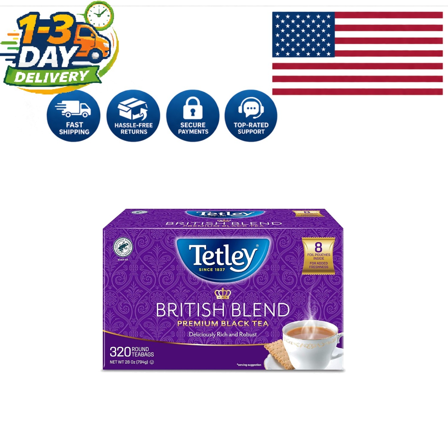 Rainforest Alliance Certified British Blend Tea – 320 Teabags for All Ages