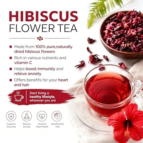 Hibiscus Tea Bags 100 Count – 100% Pure Natural Dried Hibiscus Flowers No Sugar