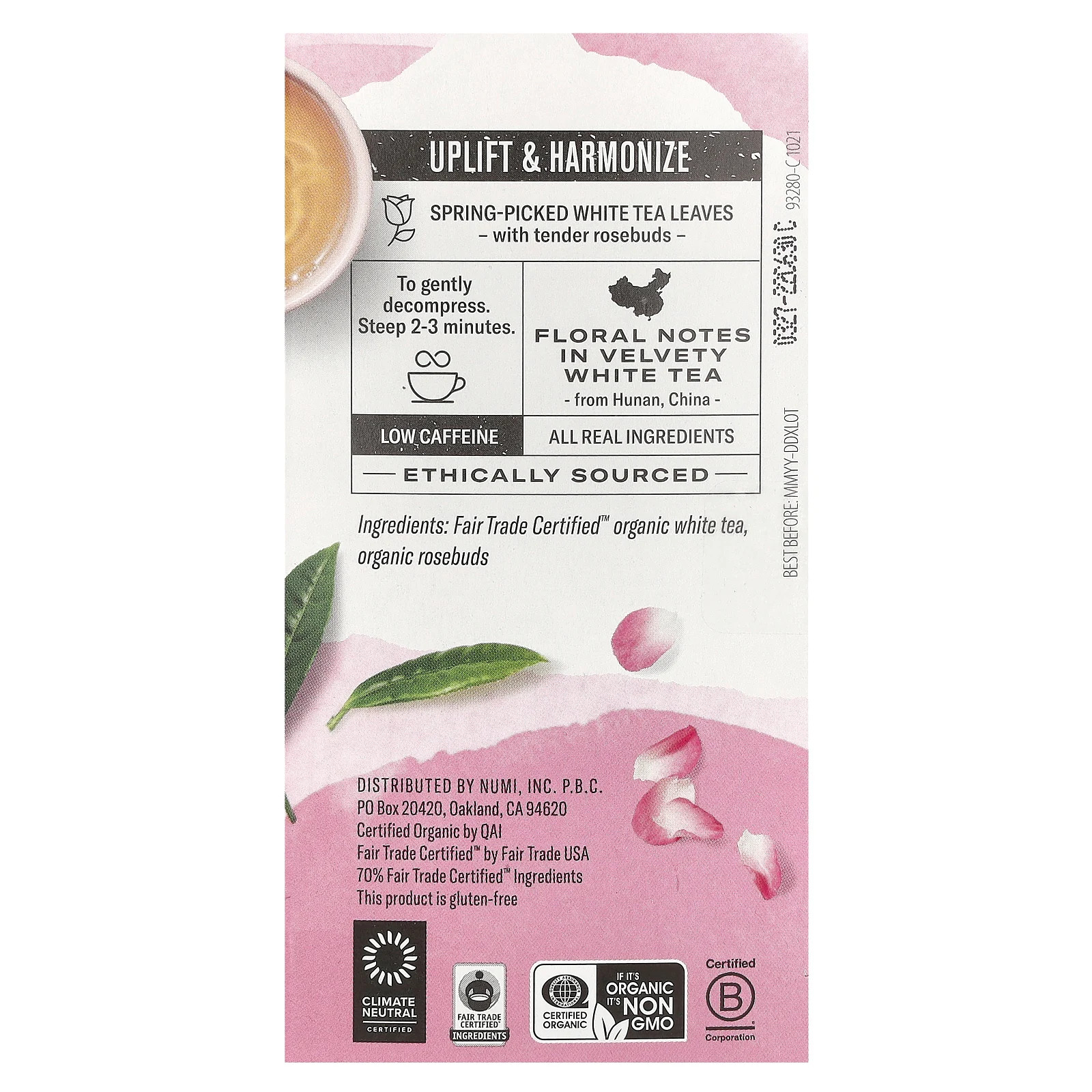 Organic White Tea, White Rose, 16 Non-GMO Tea Bags, 1.13 oz (32 g)