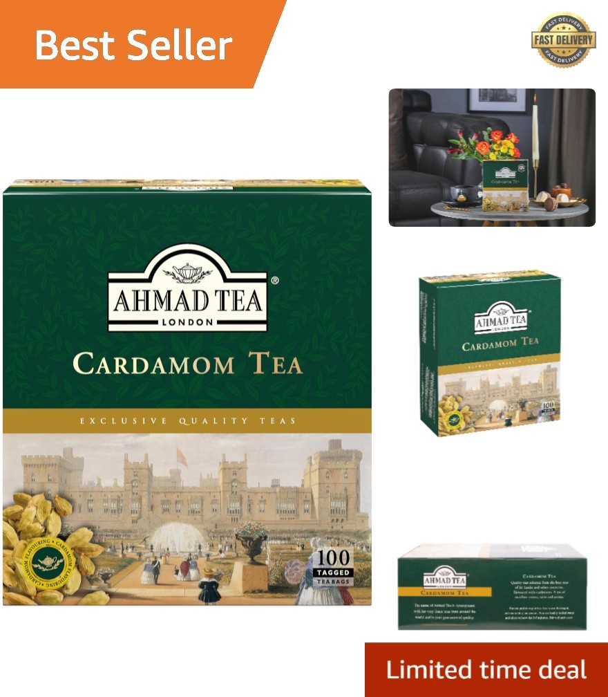 Black Tea, Cardamom Teabags No Envelopes, 100 ct – Caffeinated and Sugar-Free