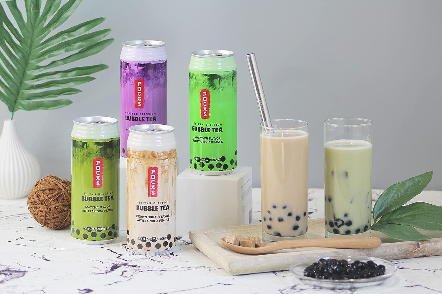 Pocas Bubble Tea with Tapioca Pearls, Variety Pack 8 can(16.5oz) BOBA TEA