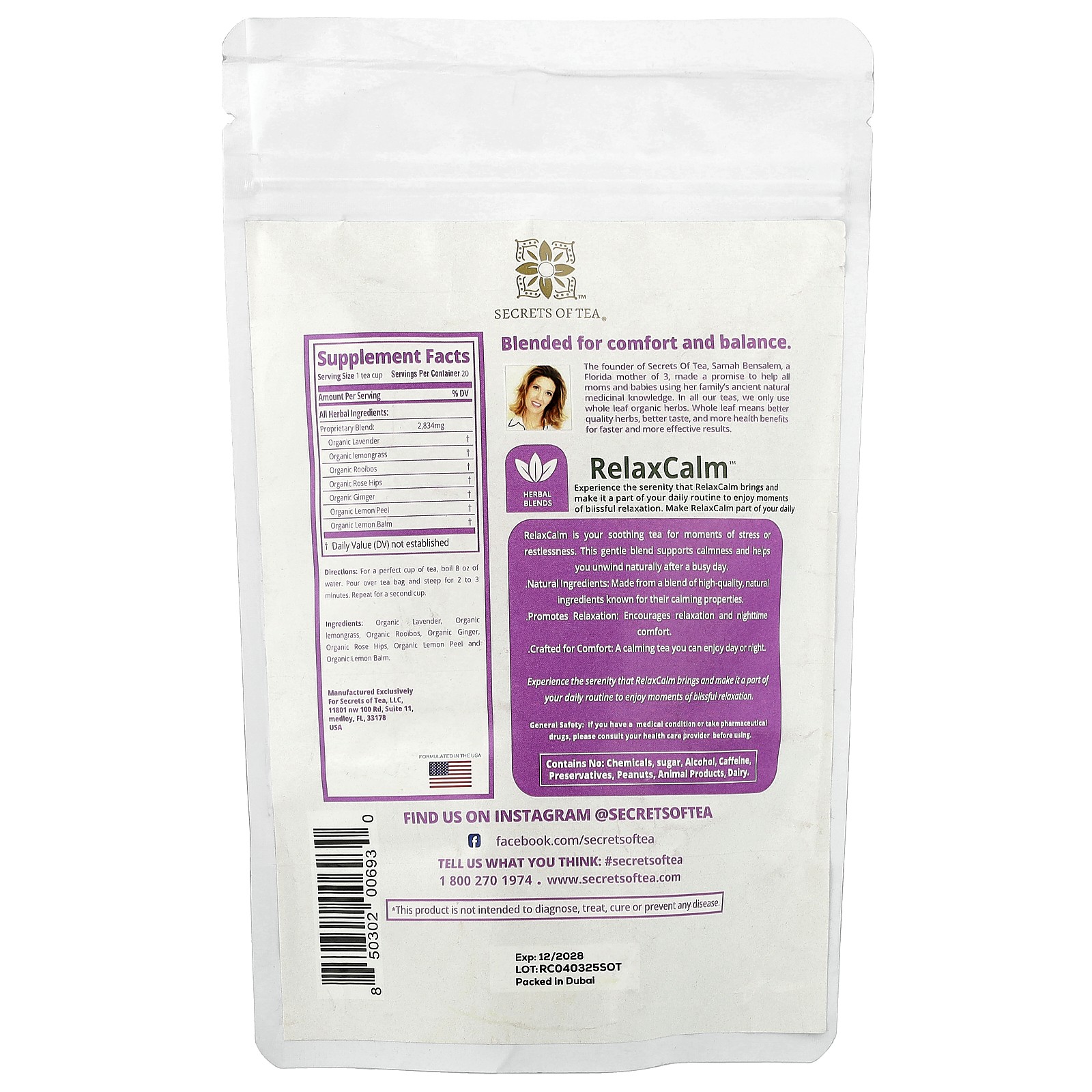 RelaxCalm™, Caffeine Free, 20 Tea Bags, 1.41 oz (40 g)