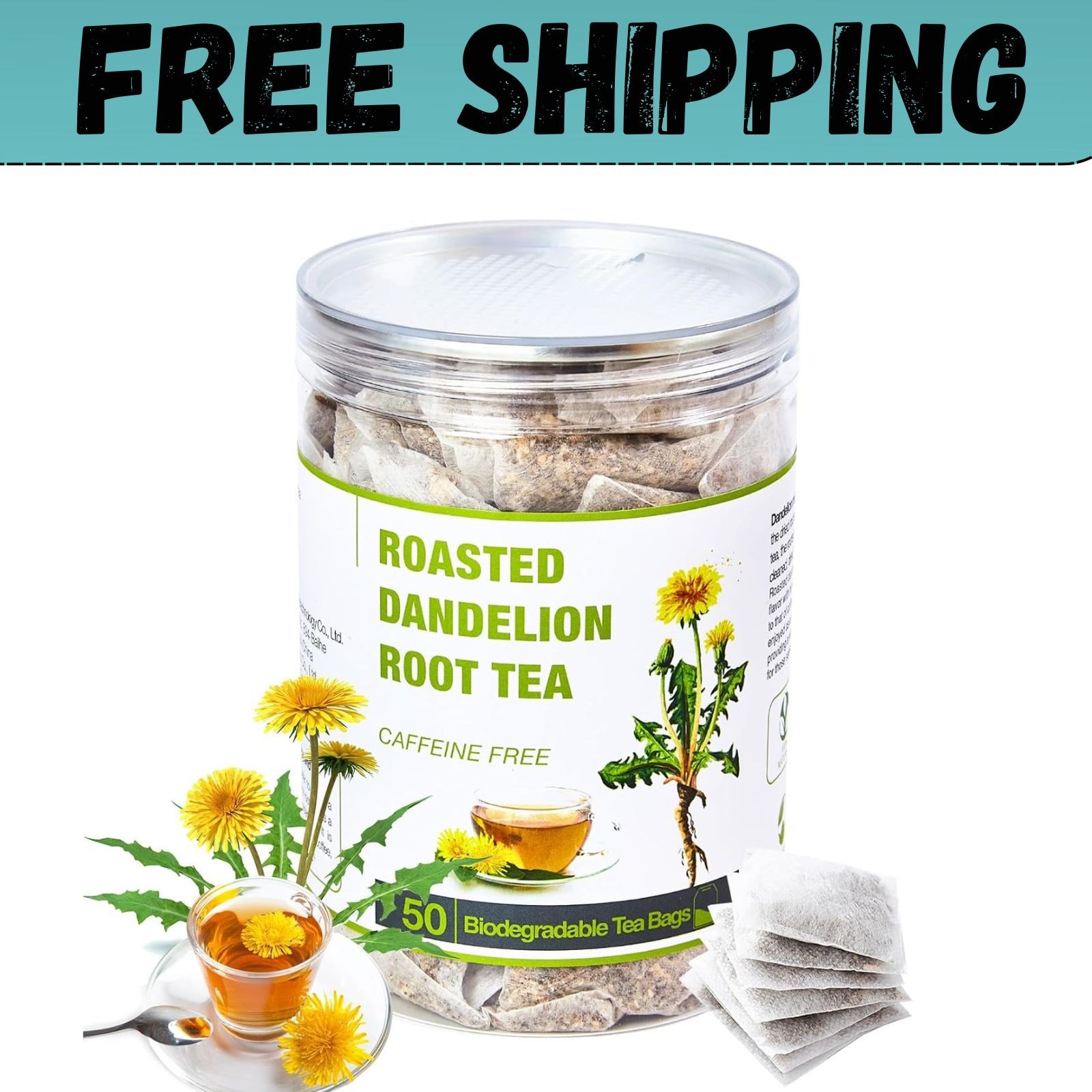 50 Bags Roasted Dandelion Root Tea Bags, 2.5/Bags, Natural Dried Dandelion…