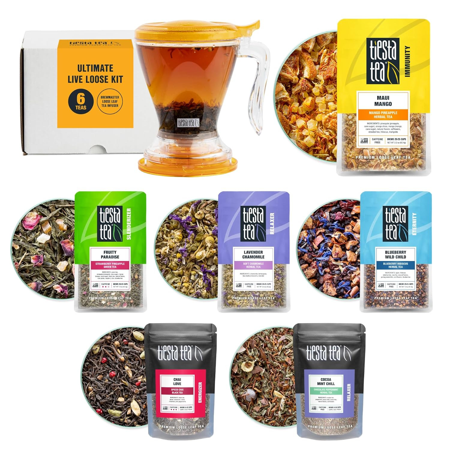 Ultimate Live Loose Leaf Kit, Tea Starter Kit with High to Non-Caffeinated Blend