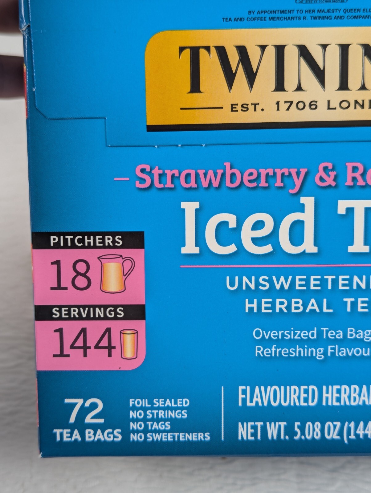 Twinings – Strawberry & Raspberry – Iced Tea Bags – 72 ct – 2 Packs – exp: 01/27