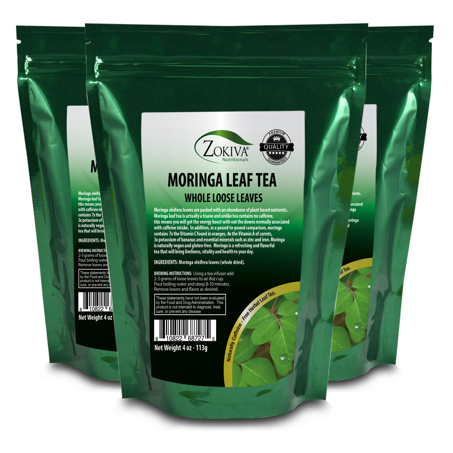 Moringa Leaves Loose 3-Pack x 4oz – Organic Dried All-Natural Energy Booster