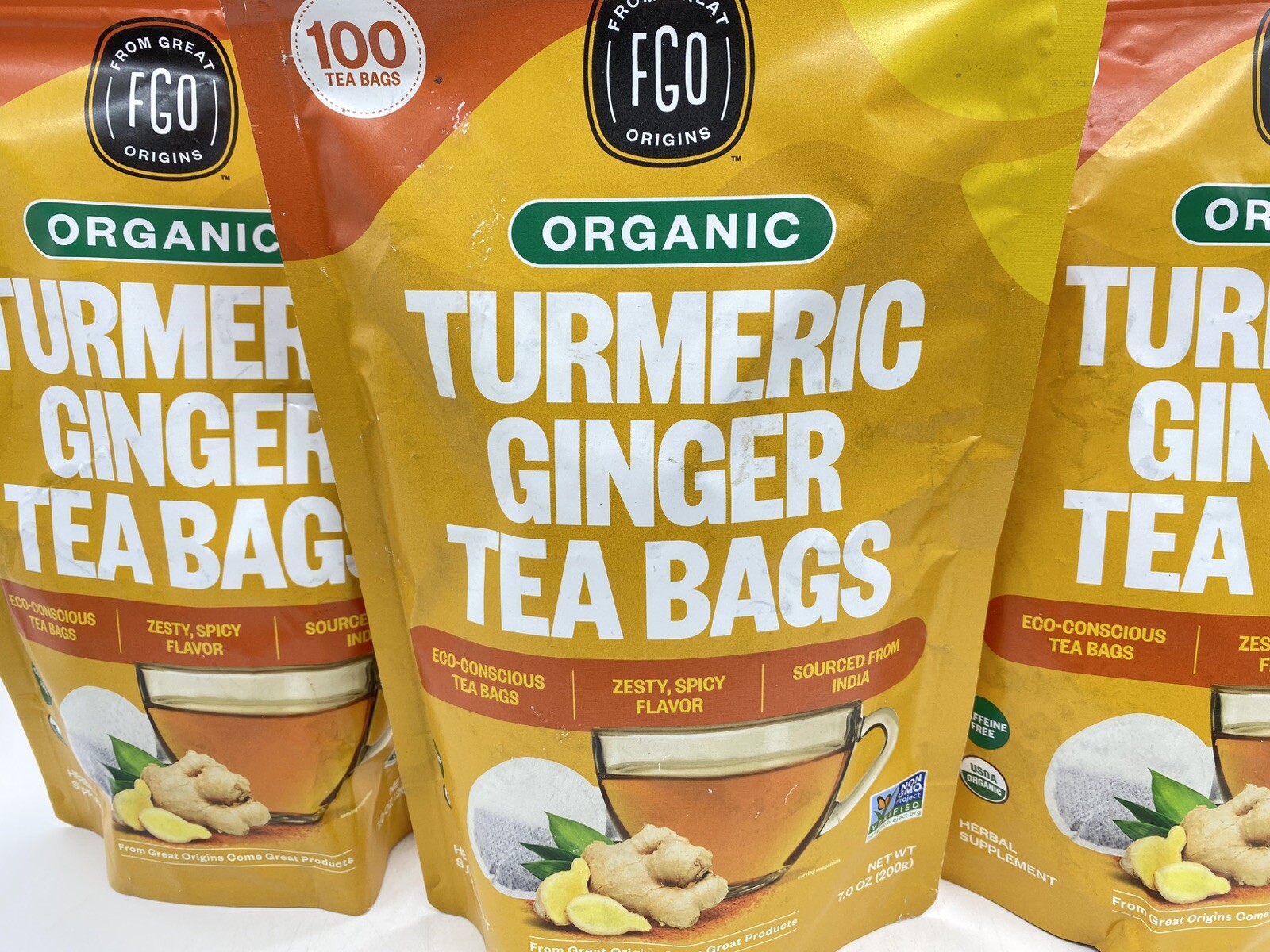 Organic Turmeric Ginger Tea – Eco-Conscious Tea Bags – 3 Pk. – 100 Count Each