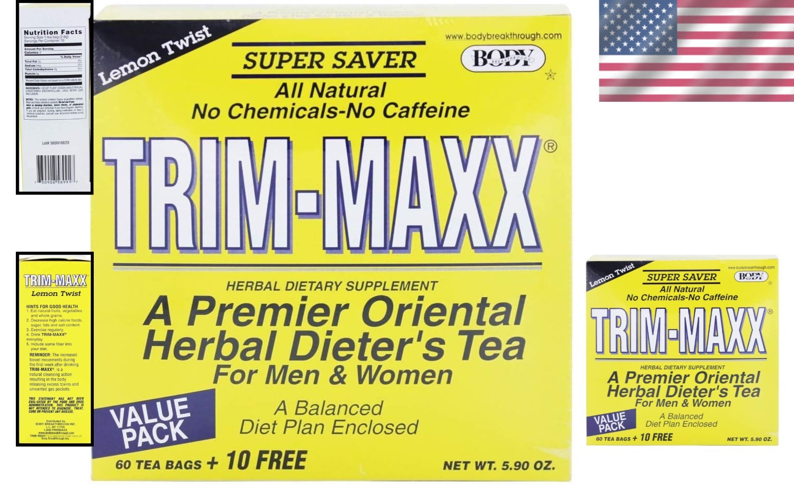 All Natural Diet Trim-Maxx Lemon Tea – 60 Bags of Weight Management Blend