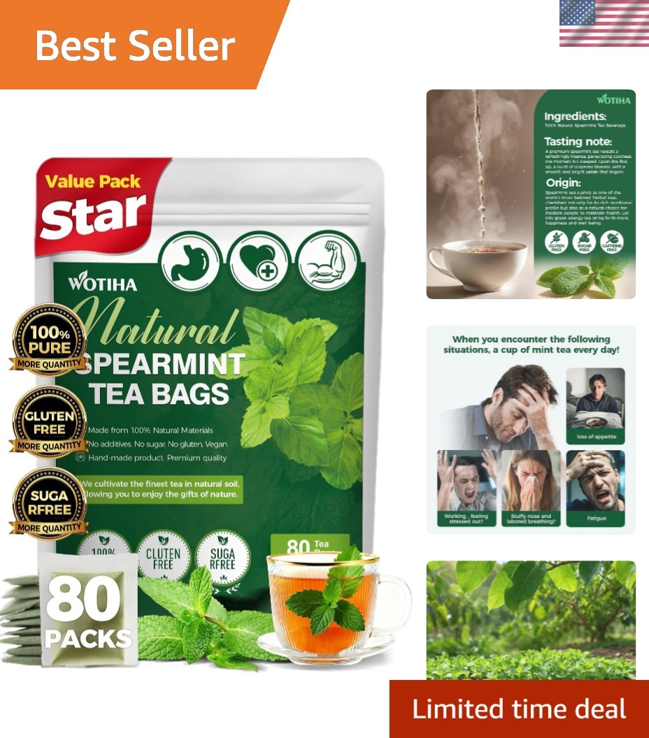 Caffeine-Free Organic Spearmint Tea Bags – 80 Count for Refreshing Wellness