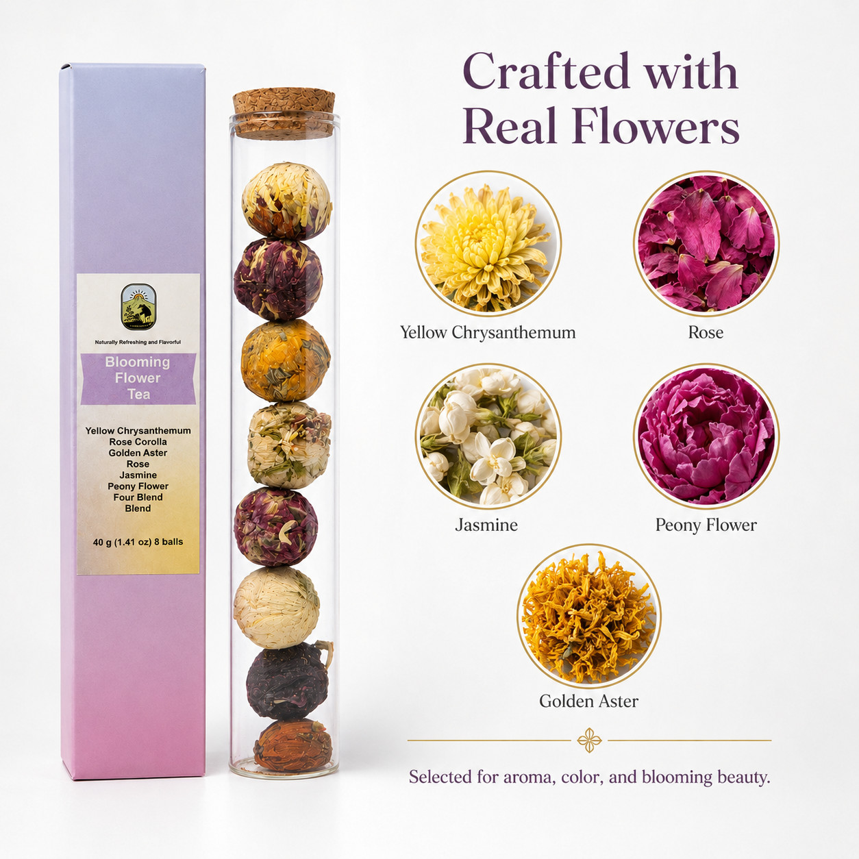 Flowering Tea Balls 8 pack Chinese Blooming Floral Iced Tea 40g Caffeine-Free