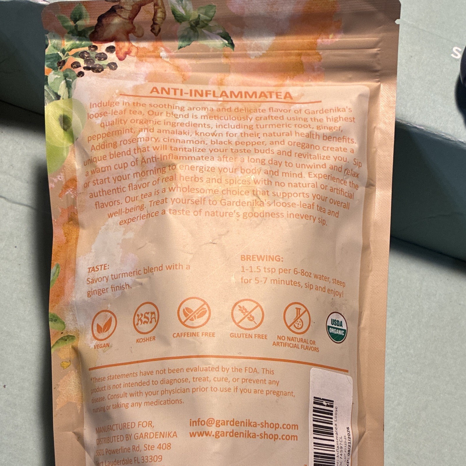 Gardenika Anti-Inflammatea USDA Organic Loose Leaf Tea, Caffeine Free 4 oz