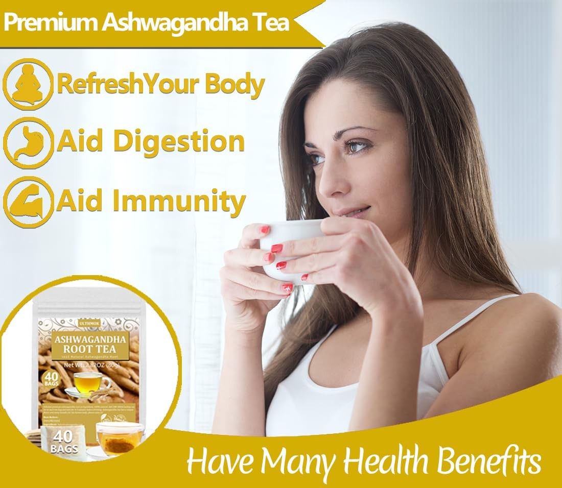 Premium 40 Ashwagandha Tea Bags, Made with 100% Wild Ashwagandha Root, No Additi