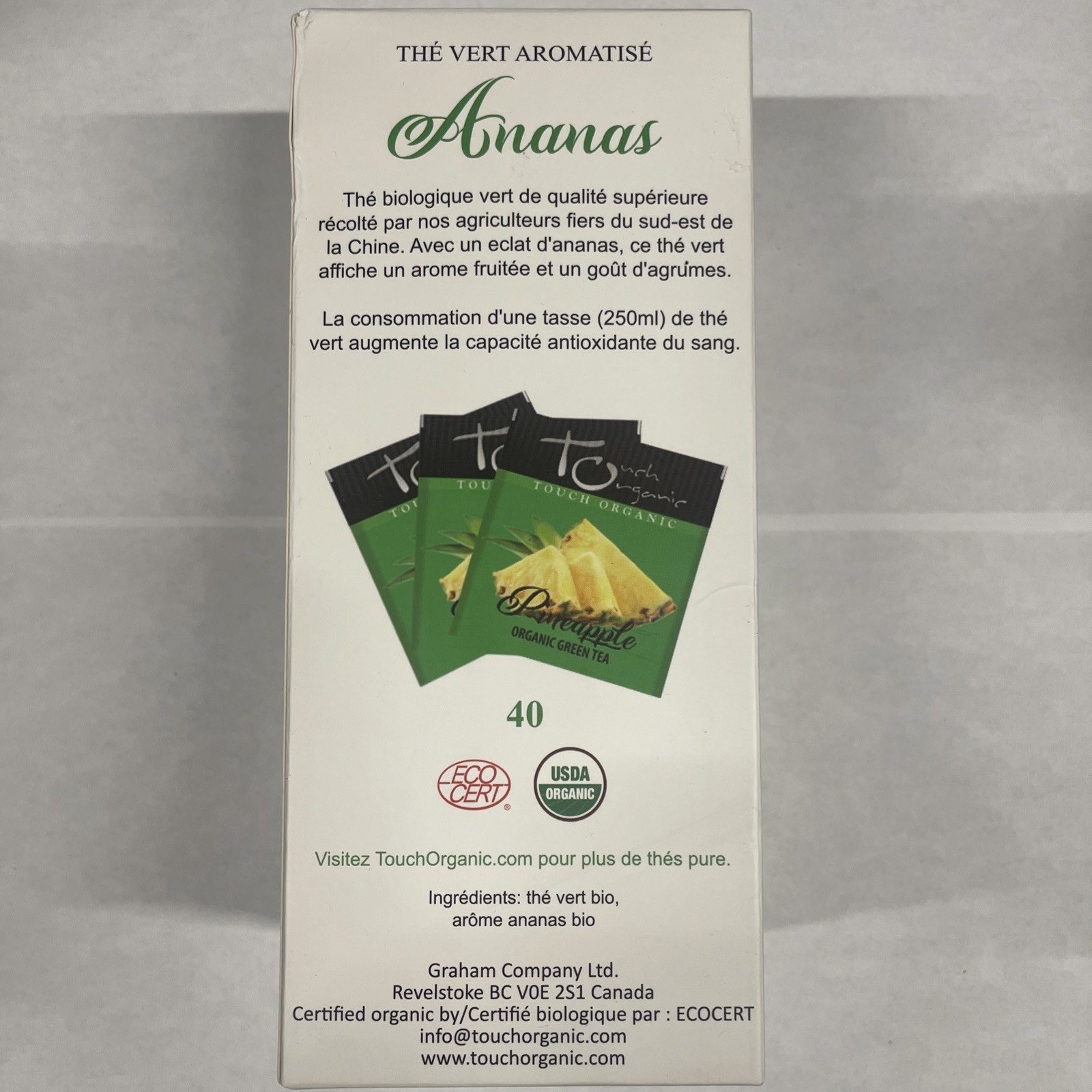 Touch Organic PINEAPPLE TOUCH GREEN Arome Bio Tea , 40 Bags, 2.5 oz