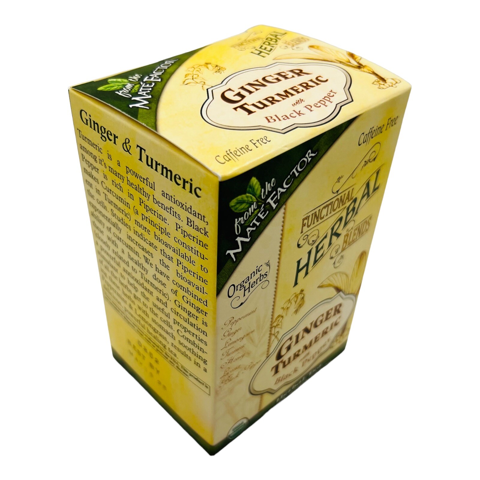 Mate Factor Herbal Tea Ginger & Turmeric with Black Pepper Blend 20 Bags 05/25