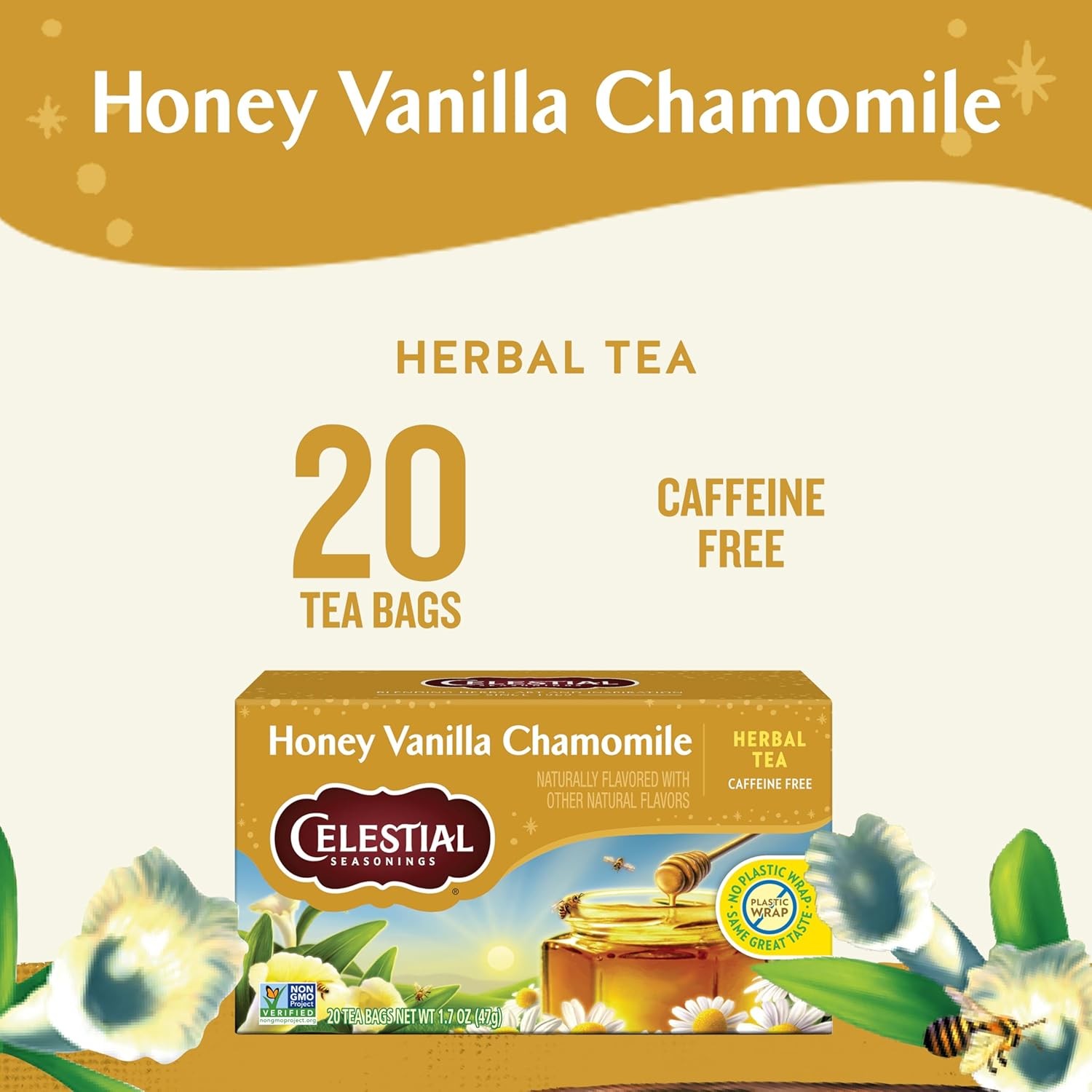 Celestial Seasonings Chamomile Tea Bags – Honey Vanilla Herbal Tea, Caffeine Fre