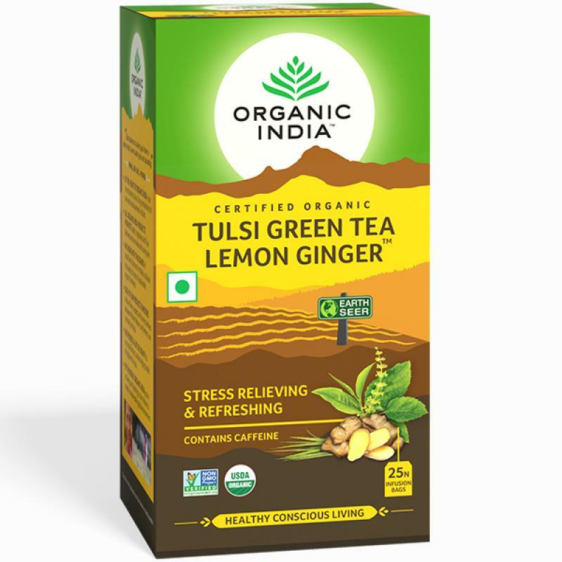 2 PACKS X Organic India Tulsi Green Tea Lemon Ginger 25 Tea Bags | FREE SHIPPING