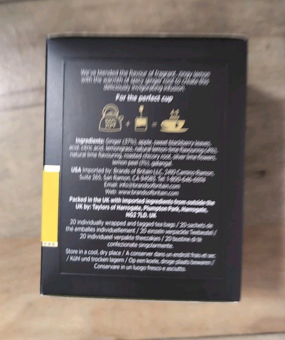 Taylors of Harrogate Lemon & Ginger Herbal Tea 20 Count Box USA Seller In Hand
