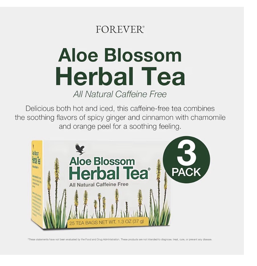 Forever Aloe Blossom Herbal Tea 3 Pack Bagged Caffeine Free Chamomile Ginger