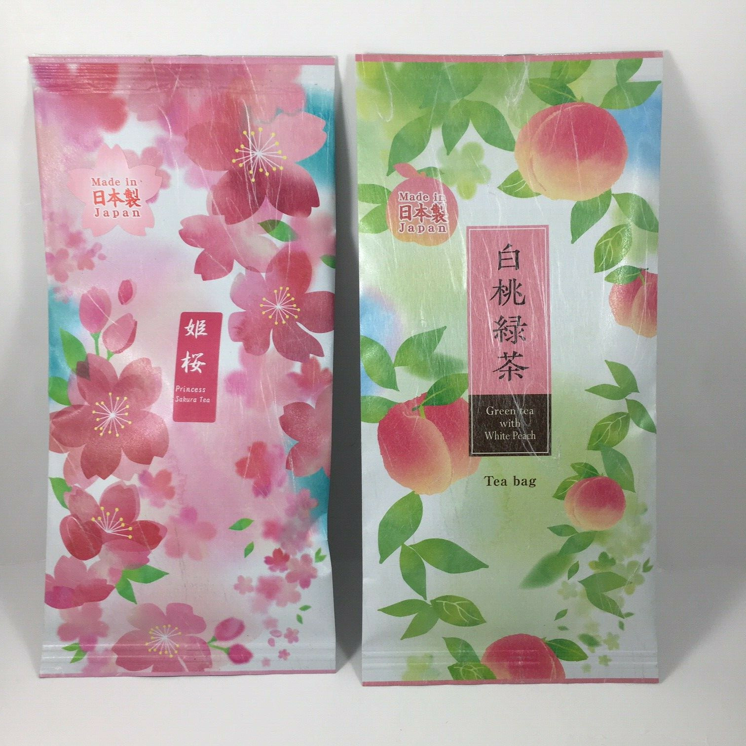 Set of 2 PACK Japanese TA-FU Premium Green Tea Bags Cherry & Peach Made in Japan