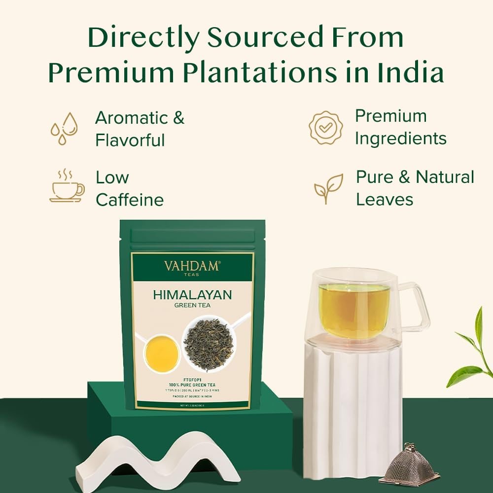 VAHDAM, Himalayan Green Tea Leaves (50+ Cups, 3.53 Ounce (Pack of 1),