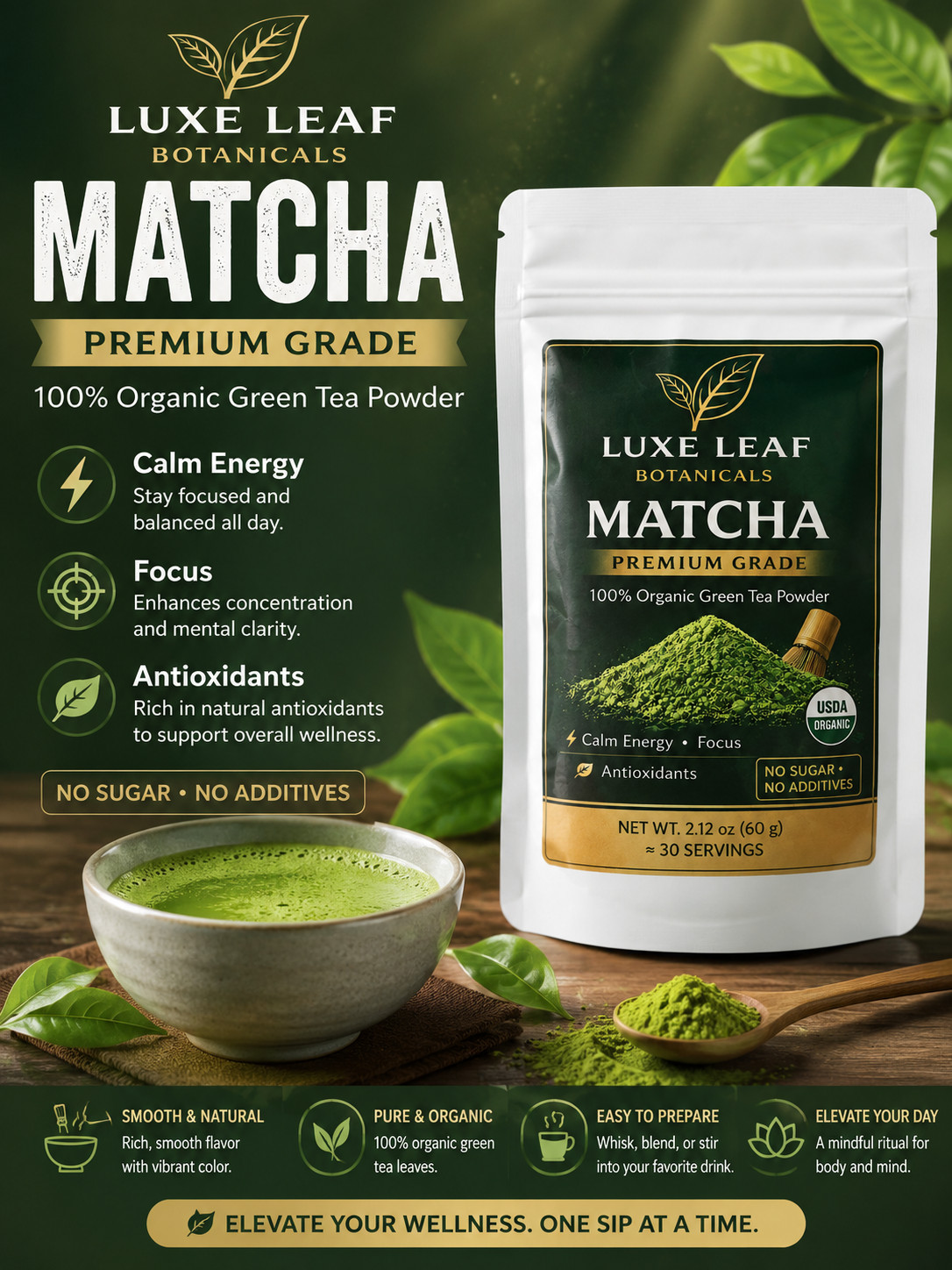 Luxe Leaf Botanicals Pemium Ceremonial Matcha Green Tea Powder 2.12 oz. (60 g)