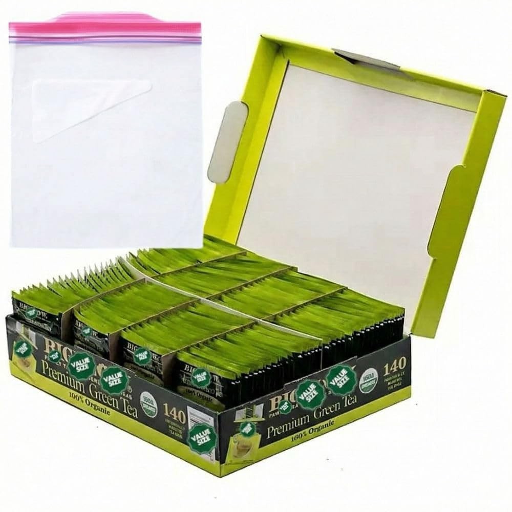 Organic Green Tea Bags – 140 Count, Premium Quality, Eco-Friendly Storage Bag