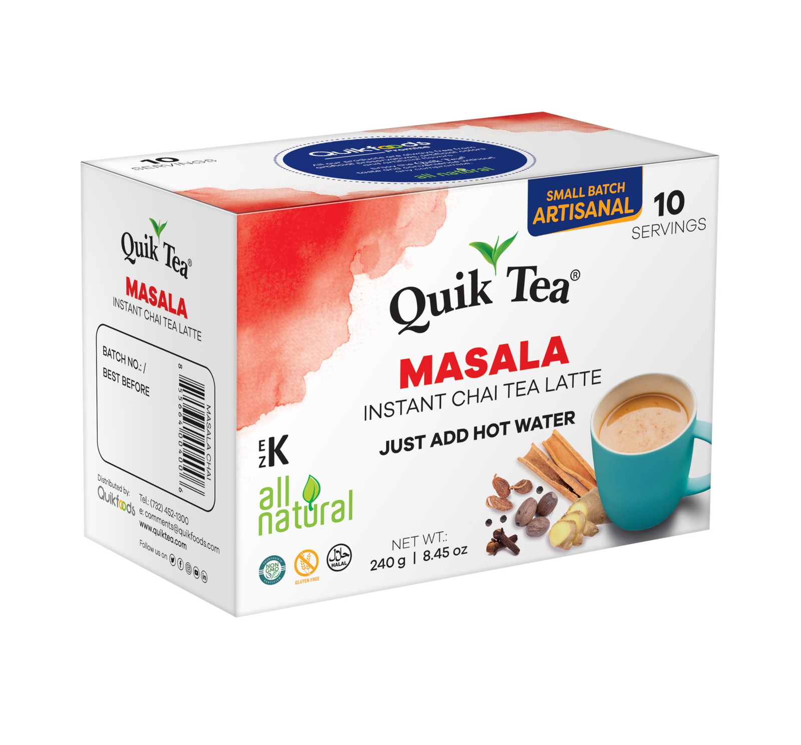 20 Count Chai Tea Latte Mix Masala All Natural Non GMO Kosher Halal Pouches