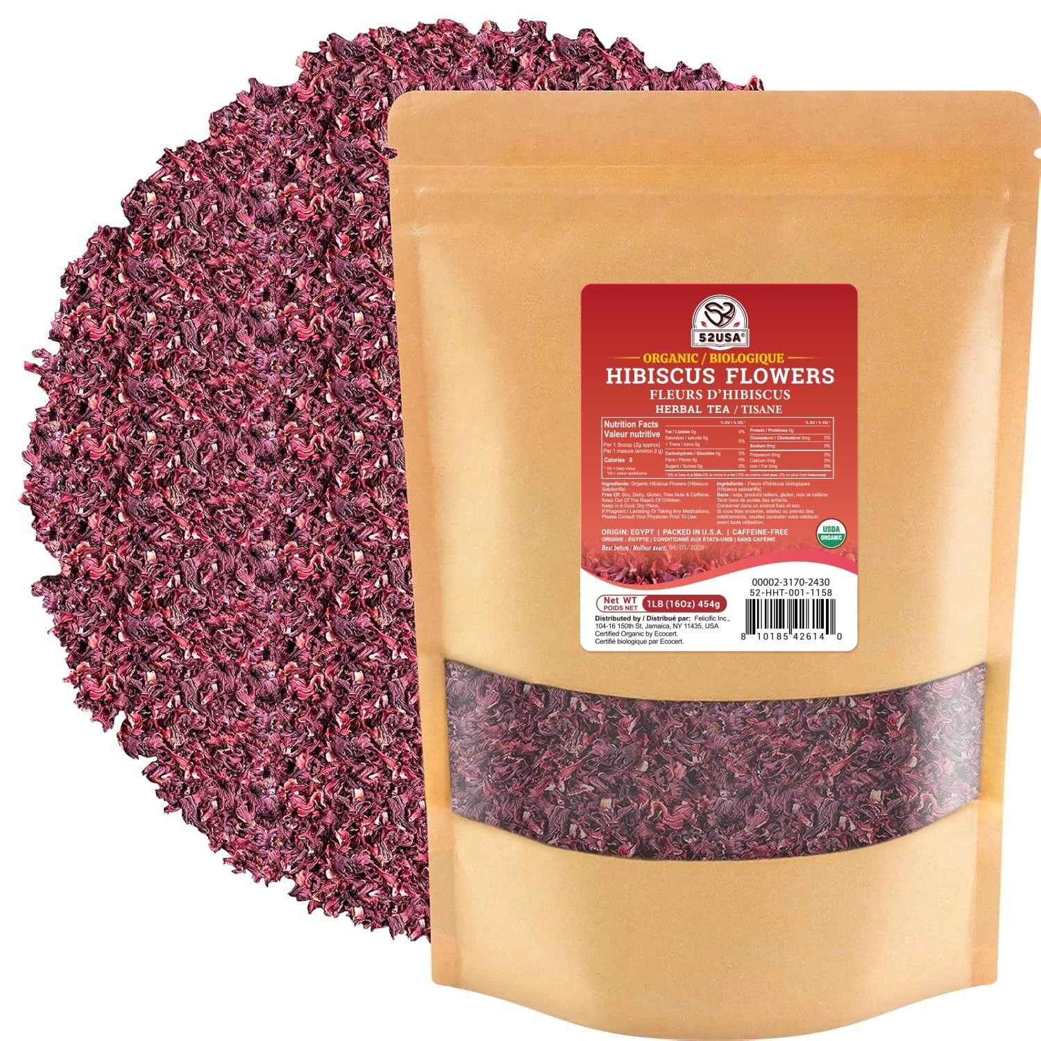 52USA Organic Hibiscus Flowers Tea Té de flores de hibisco