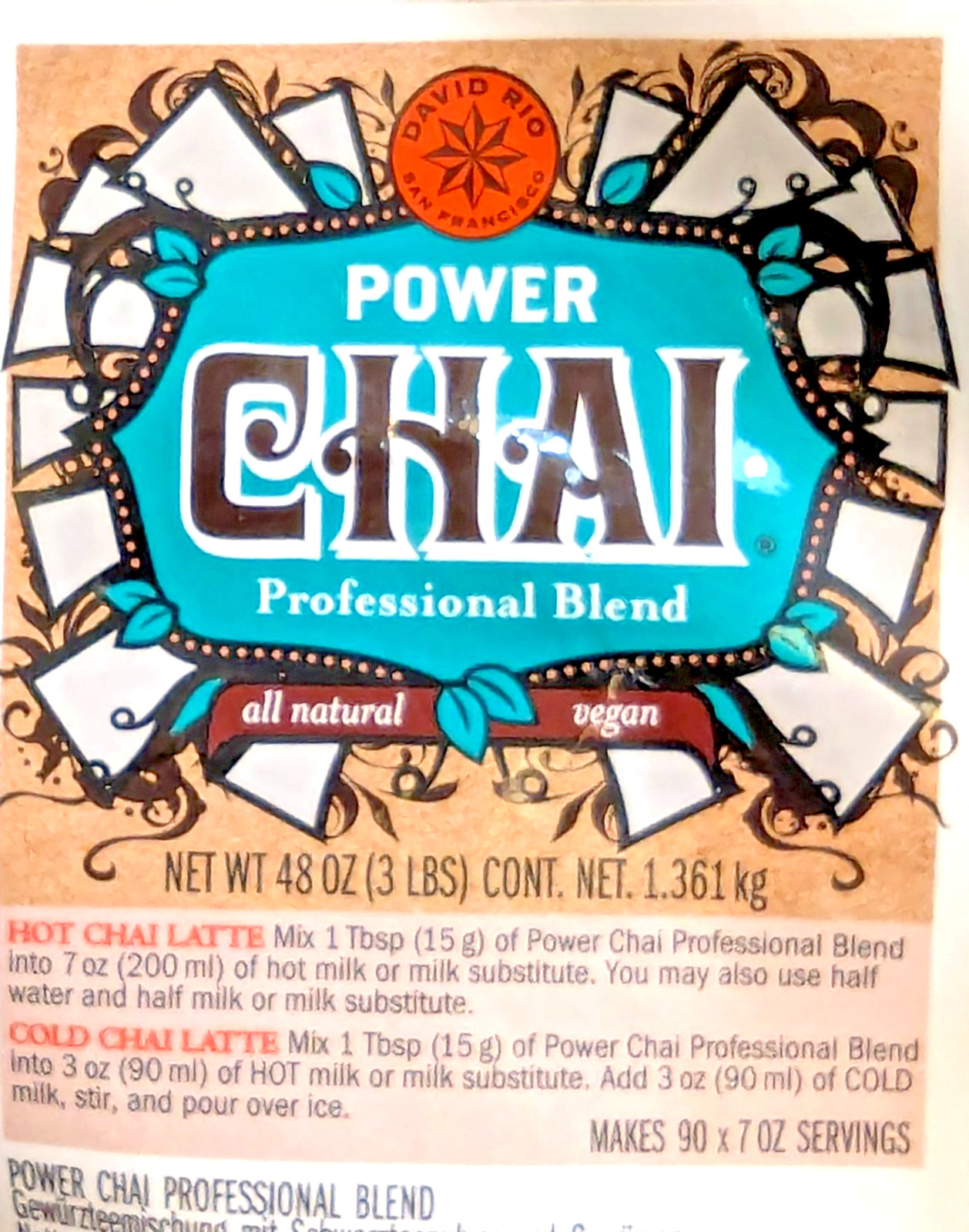 2 David Rio Power Chai Tea Latte with Matcha Mix 3 lb. Bulk Professional Blend