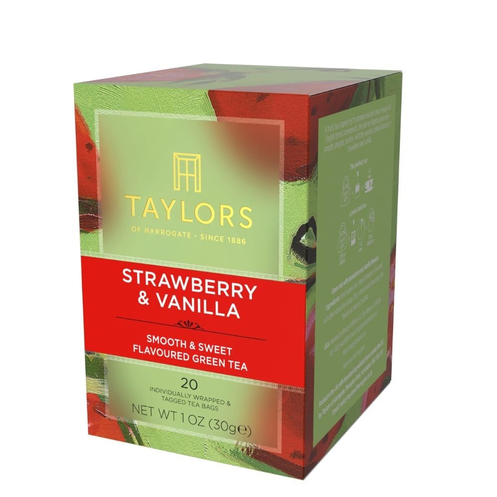 Refreshing Strawberry & Vanilla Green Tea Bags – 20 Pack, Natural Ingredients