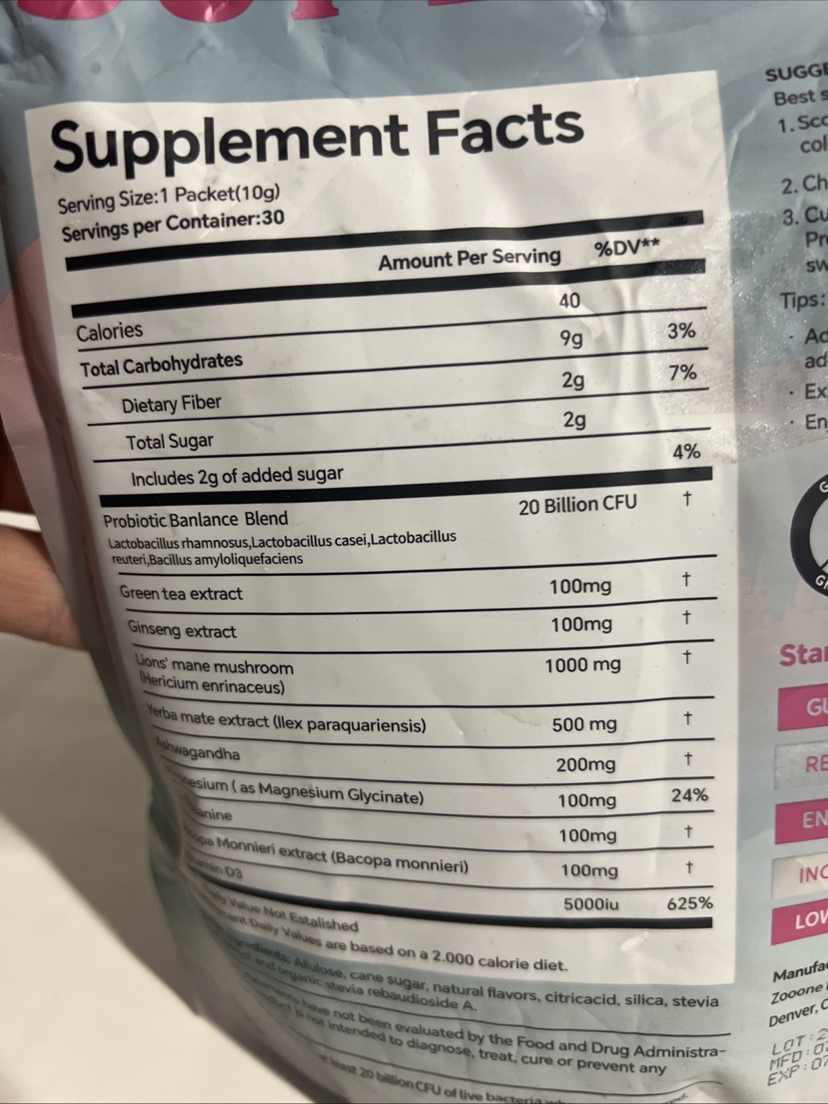 Zooone Super Yerba Instant Powder- Raspberry Lemonade –30 Servings Exp 7/27
