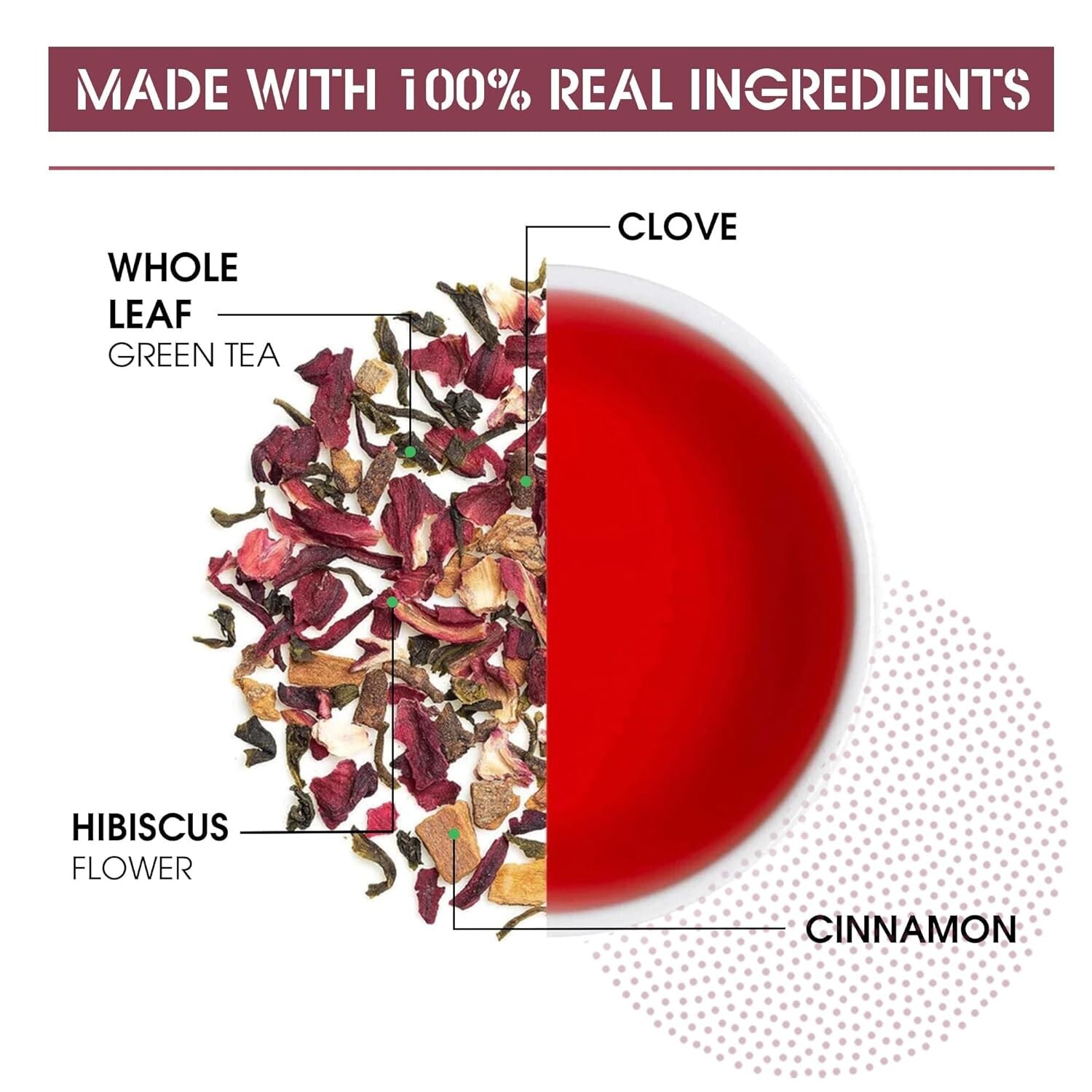 100% Organic Hibiscus Cinnamon Clove Green Tea Bags – 100 pcs of Pure Luxury