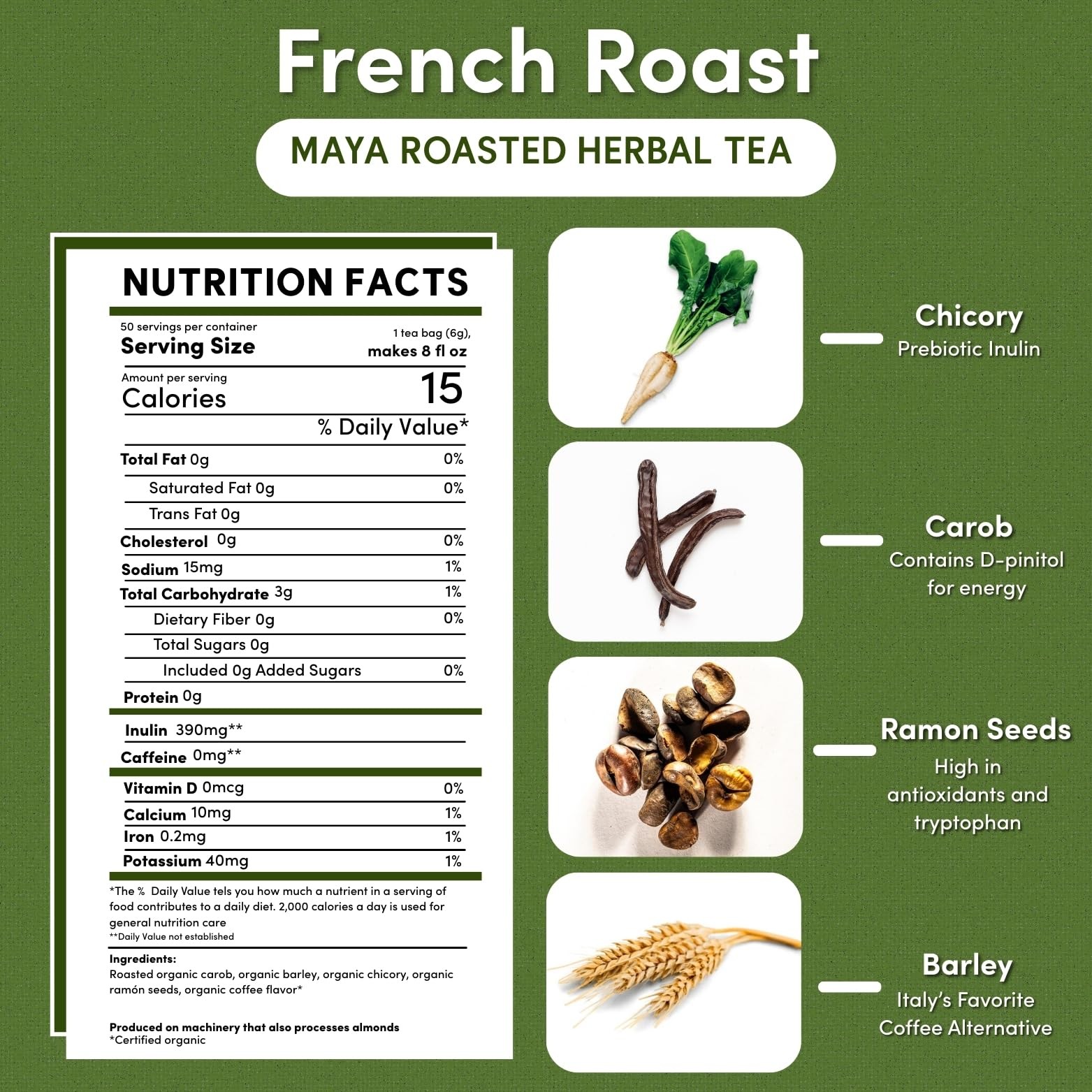 Teeccino French Roast Herbal Tea – Rich & Roasted 50 Count (Pack of 1)