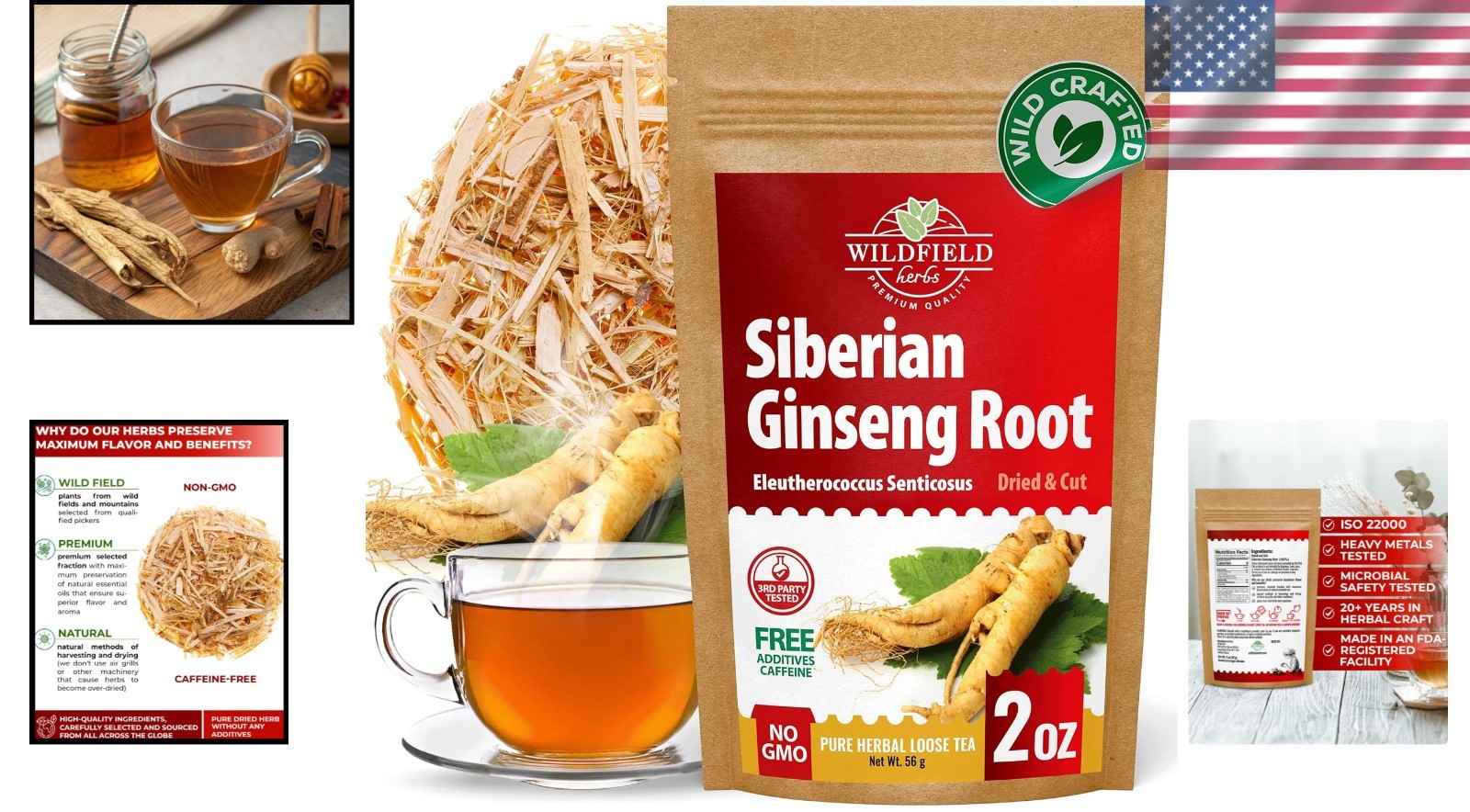 Decaffeinated 2 oz. Siberian Ginseng Herbal Tea – Pure & Gluten-Free