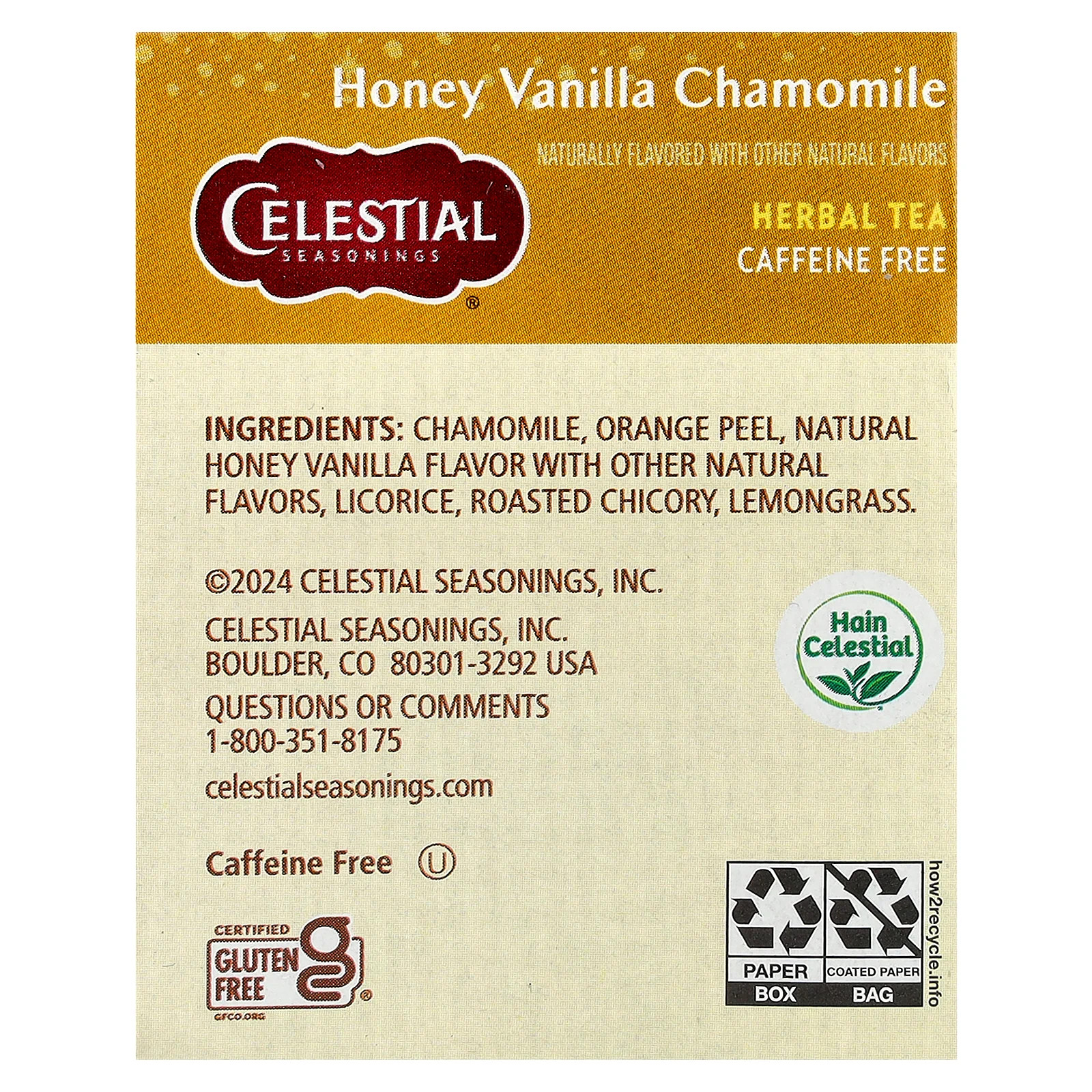 Herbal Tea, Honey Vanilla Chamomile, Caffeine Free, 20 Tea Bags, 1.7 oz (47 g)