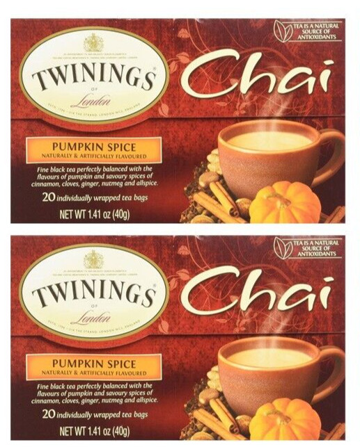 Lot 2 NIB Twinings of London Pumpkin Spice Chai Tea Brew 40Bag New Year 0723