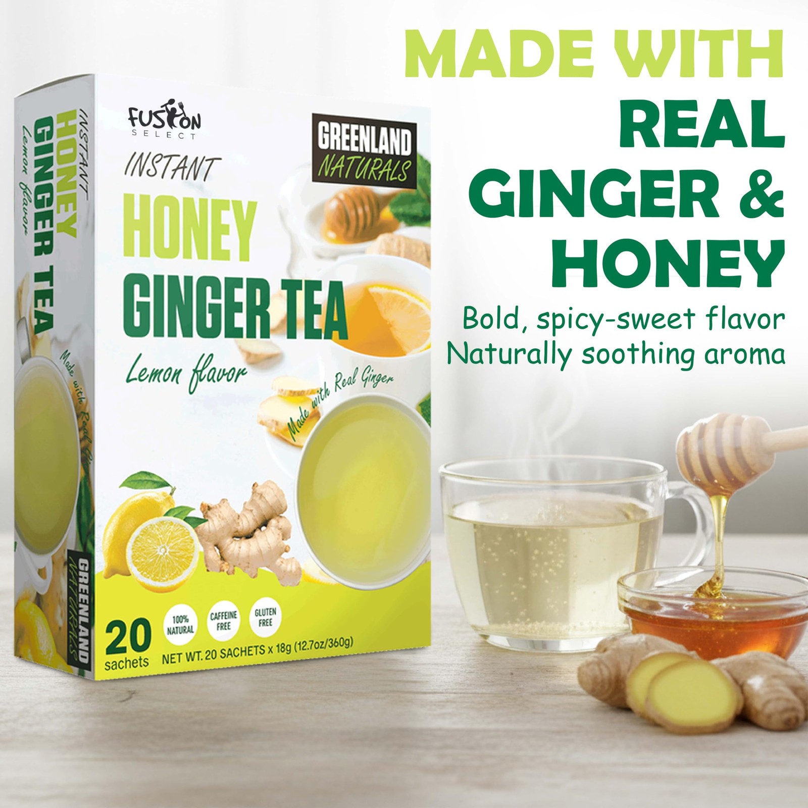 20 Sachets Original Ginger Honey Crystals Packets – Crystallized Ginger Tea w…