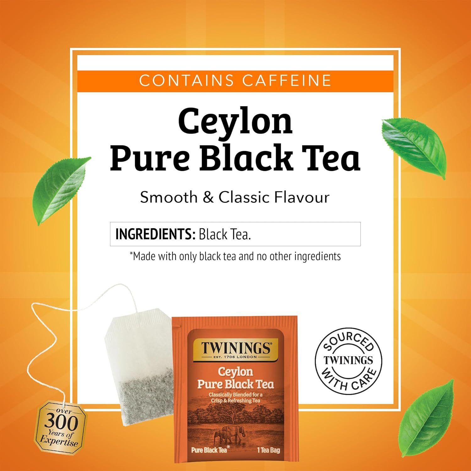 Ceylon Pure Black Tea Individually Wrapped Bags, 20 Count (Pack of 6), Formerly
