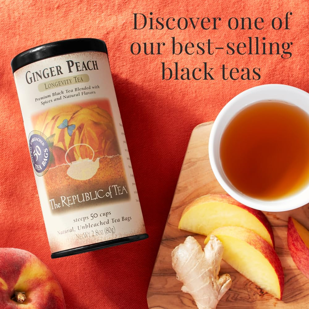 The Republic of Tea – Ginger Peach Black Tea, Caffeinated, 50 Count