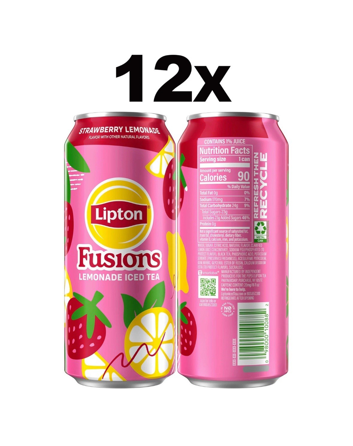 Fusions Strawberry Lemonade & Iced Tea 16 Fl Oz Cans Pack of 12